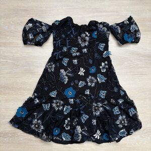 For Love And Lemons Navy Dress with Floral Embroidery size XS